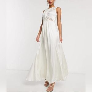 Ghost London Elvita Wedding Satin Lace Dress White Size XS